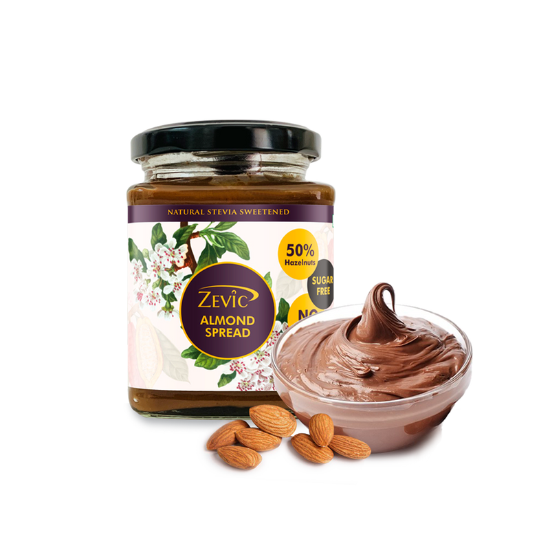 Zevic Sugar Free Belgian Keto Chocolate Almond Spread with 50% Almonds, Natural Almond Oil (No Palm Oil) & No Sugar 200 gm | Diabetic Friendly | Natural Sweetened | Keto Friendly