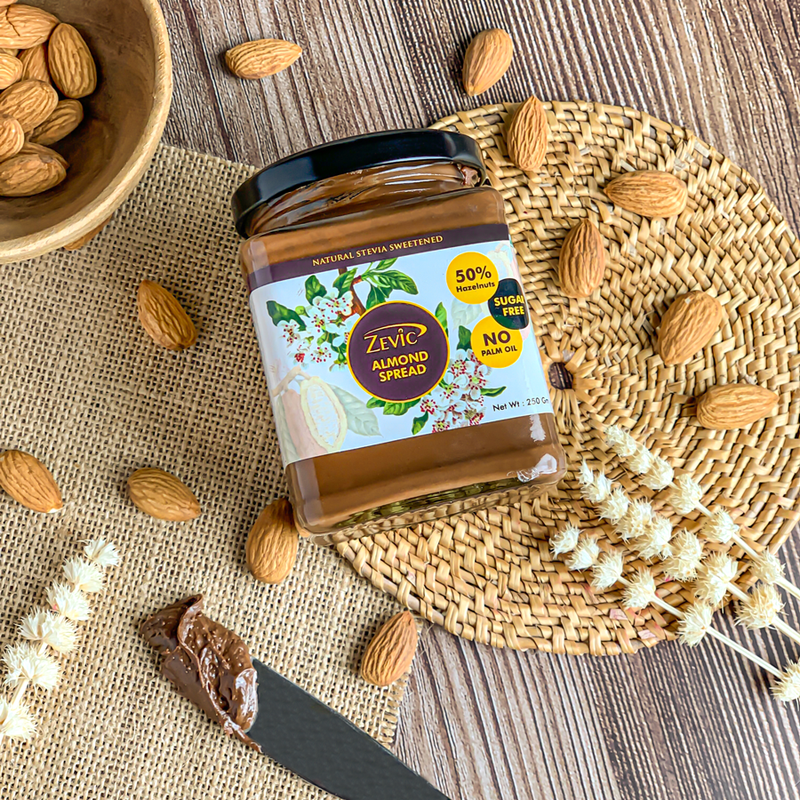 Zevic Sugar Free Belgian Keto Chocolate Almond Spread with 50% Almonds, Natural Almond Oil (No Palm Oil) & No Sugar 200 gm | Diabetic Friendly | Natural Sweetened | Keto Friendly